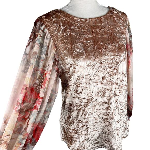 Meadow Rue Top Crushed Velvet Sheer Floral Sleeves Small - Picture 2 of 9